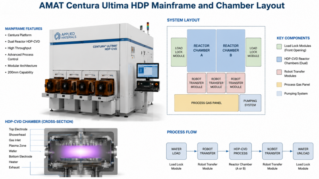 Detailed schematic of the AMAT Centura Ultima HDP Mainframe and Chamber Layout